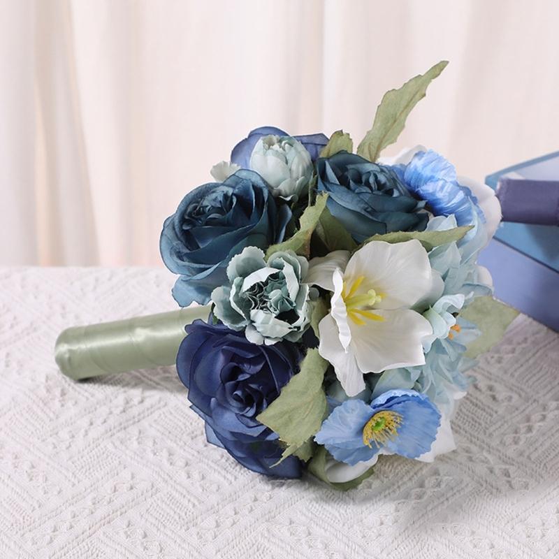 Wedding Bouquets with Ribbon for Bride Bridesmaid 30cm High Realistic Artificial Flower Bouquets for Wedding Photography