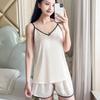 Internet celebrity live ice and snow silk sexy suspender shorts pajamas thin women's summer vest large size loose two-piece set