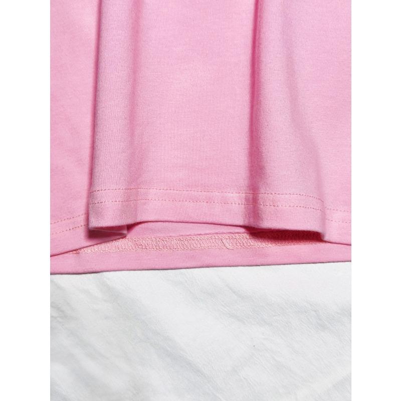 European sizes One-Pack, Girls' Round Neck Short Sleeve T-Shirt with Fashionable Print Design, Stretchy Soft Breathable Fabric, Versatile Style
