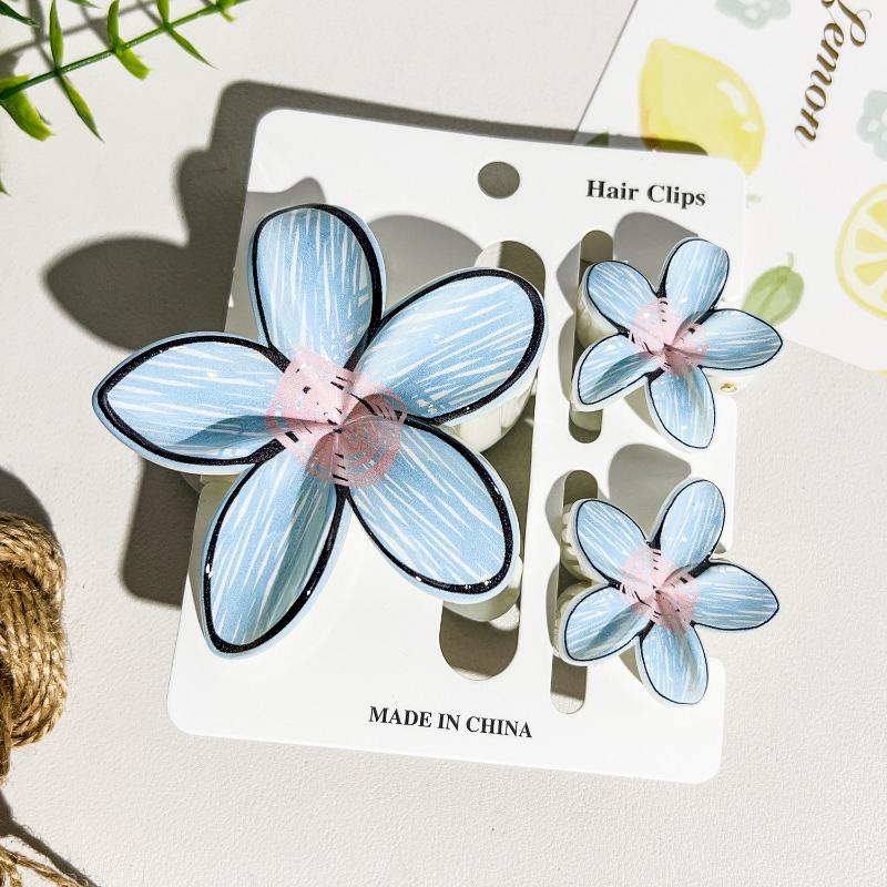 Printed Flower Clip Set High-end Seaside Vacation Flower Hair Clip Shark Clip Hair Accessory