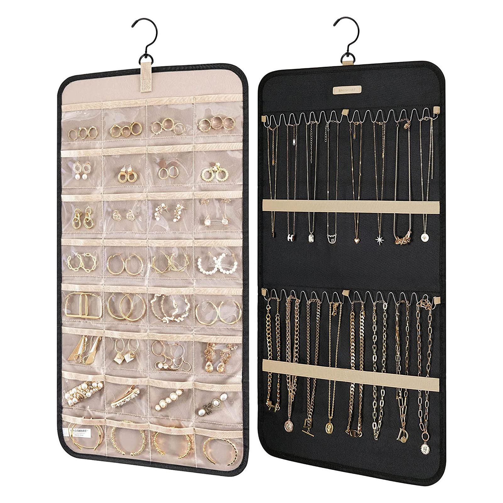 

Jewelry Organizer with Clear Pocket Hanging-Jewellery Organiser Display Stand Wardrobe Storage Holder Bag with Hook S чёрный