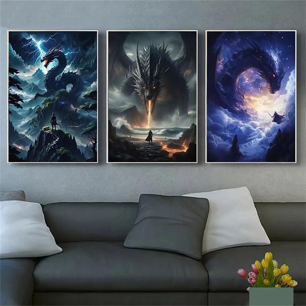 Das Erwachen des mythischen Drachen Diamantmalerei 5D DIY Kunstmuster Druck-Kit Puzzle Leinwand Mosaik-Stickerei Heimdekoration