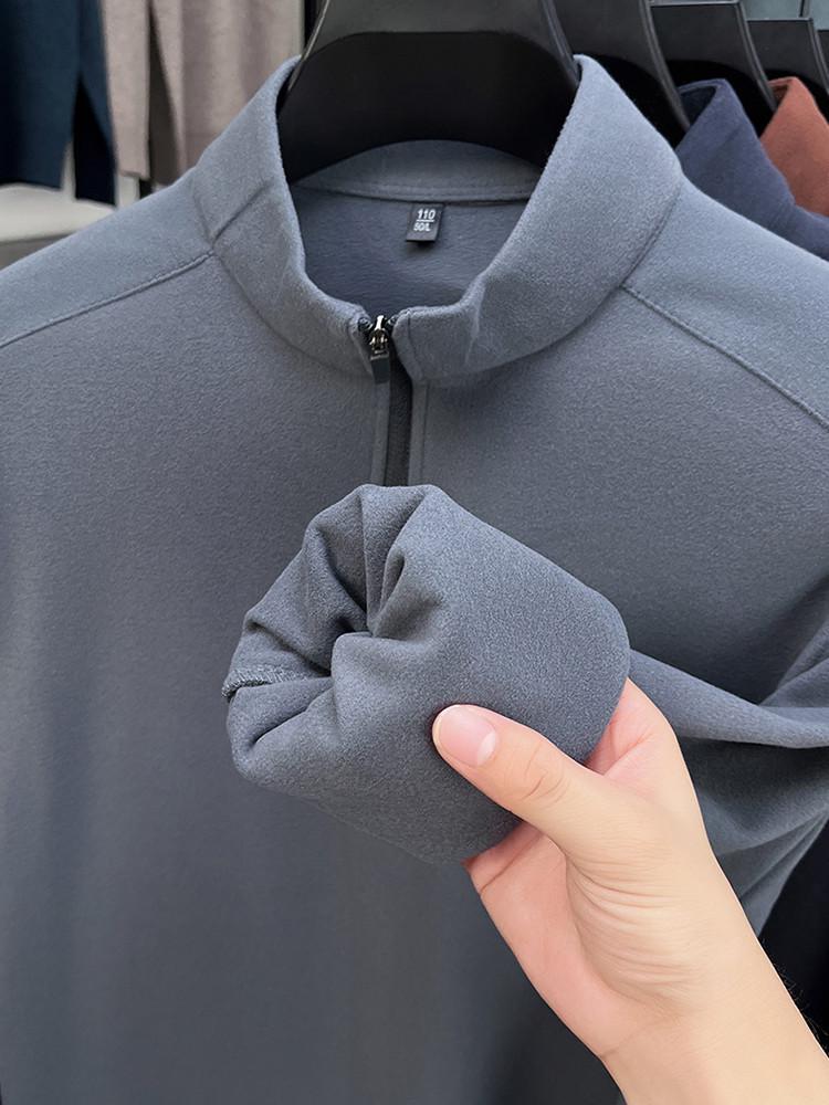 Men's Stand Collar Double-Sided Solid Color Half-Zip Casual Warm Long Sleeve Hoodie