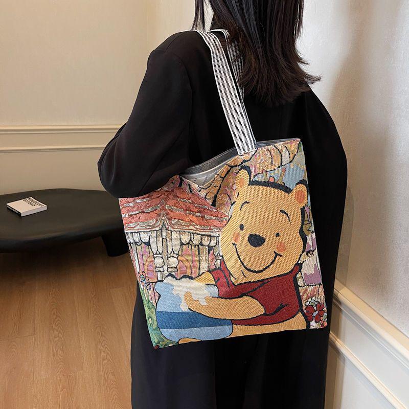 

Cartoon Embroidery Canvas Tote - Large Capacity Women s Casual Shoulder Handbag