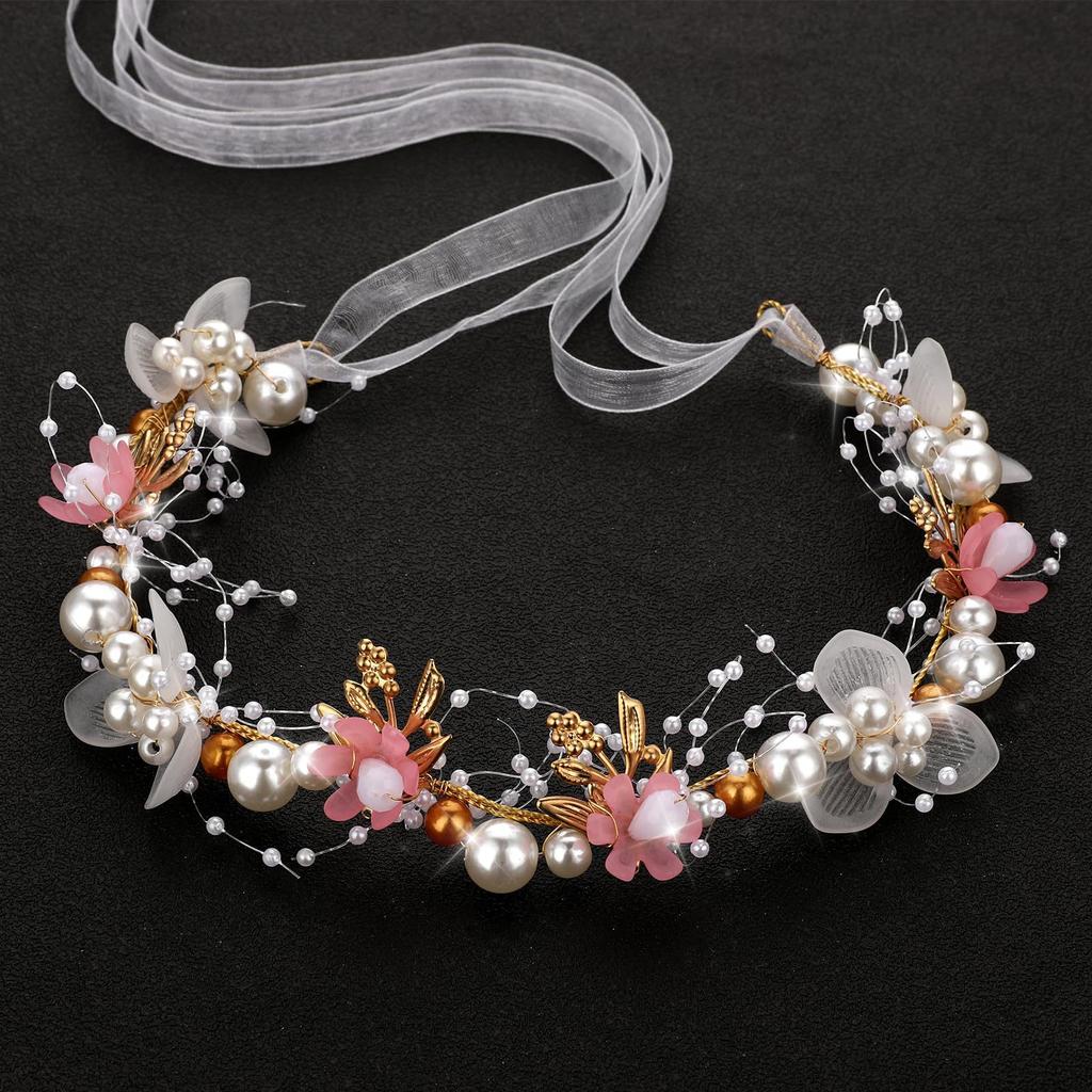 Elegante Mädchen Braut Stirnband Nachgeahmte Perle Haar Kopfschmuck Blumenkranz Braut Girlande Kopf Hoop Hochzeit Stirnbänder Haarschmuck