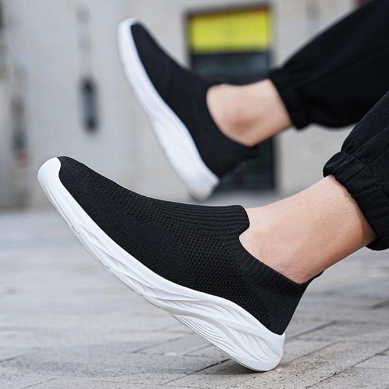 Light Breathable Walking Shoes Men's Knitted Mesh Casual Sports Shoes Soft Elastic Running Shoes Leisure Flats