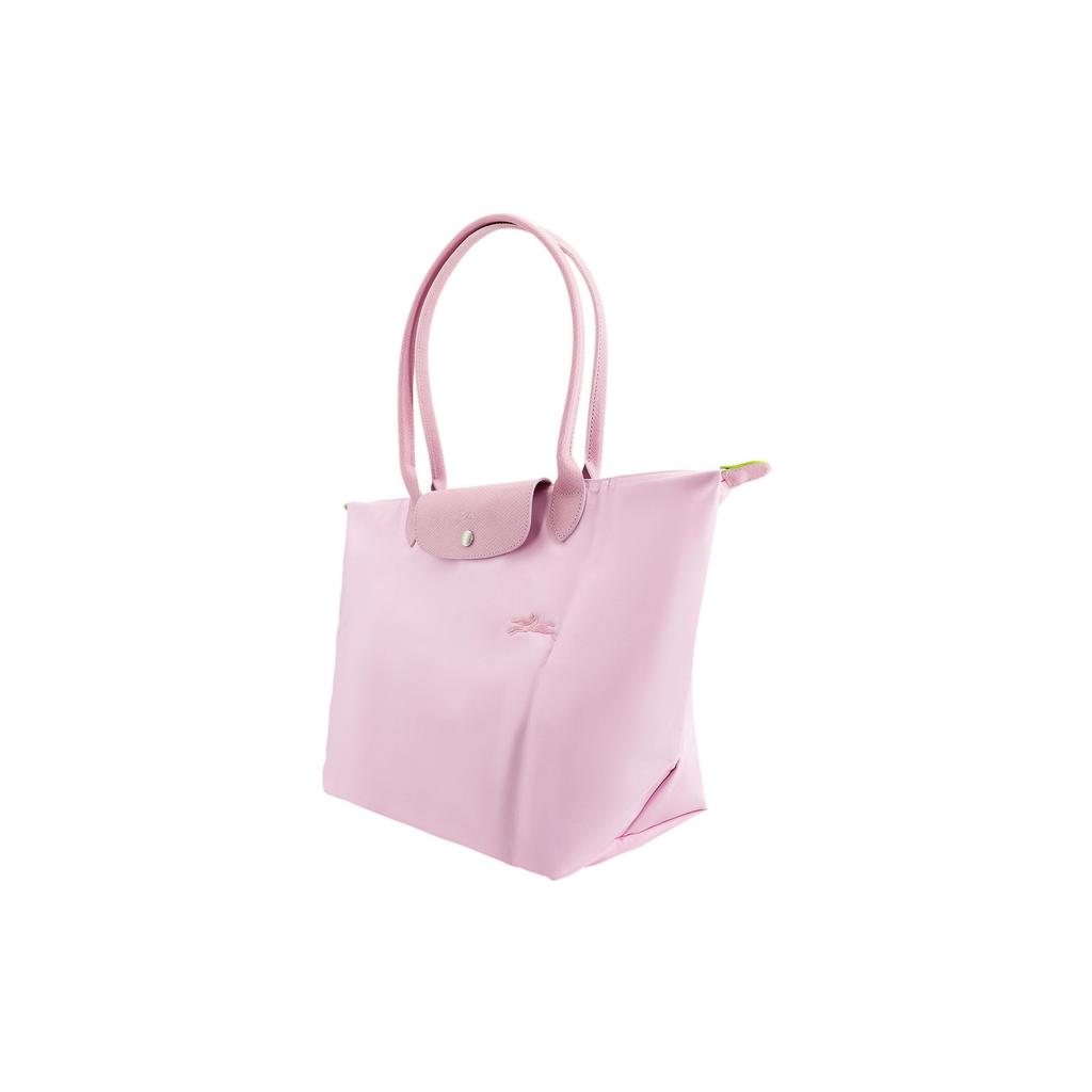 Longchamp Le Pliage Green Solid Color Embroidered Logo Snap Flap Zipper Closure Tote Bag Women Tote Bags Pink 1899919P75