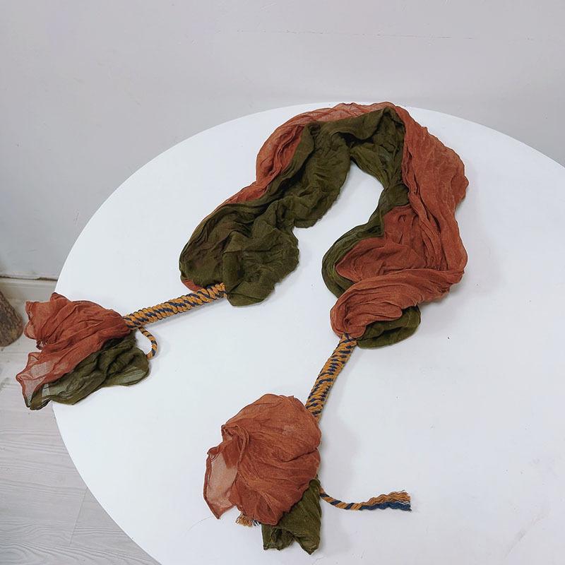 Retro Pleated Color Matching Gradual Change Scarf Soft Versatile Slender Silk Scarf Women'S Warm Neck Scarf Shawl