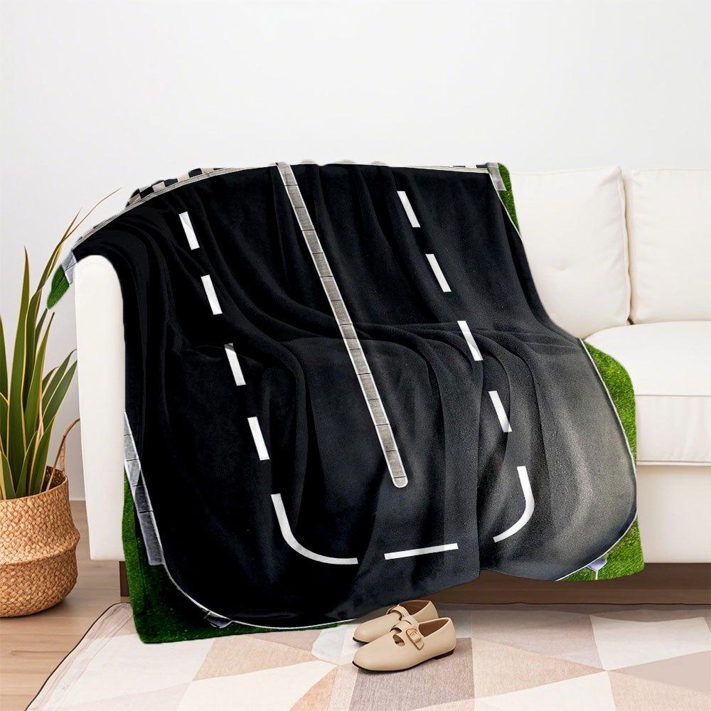 Racing Track Roadway Wall Art Print PosterBlanket Flannel Throw Blanket for Sofa, Bed, Travel, Camping, Office, Couch, Chair, And Bed Gift f