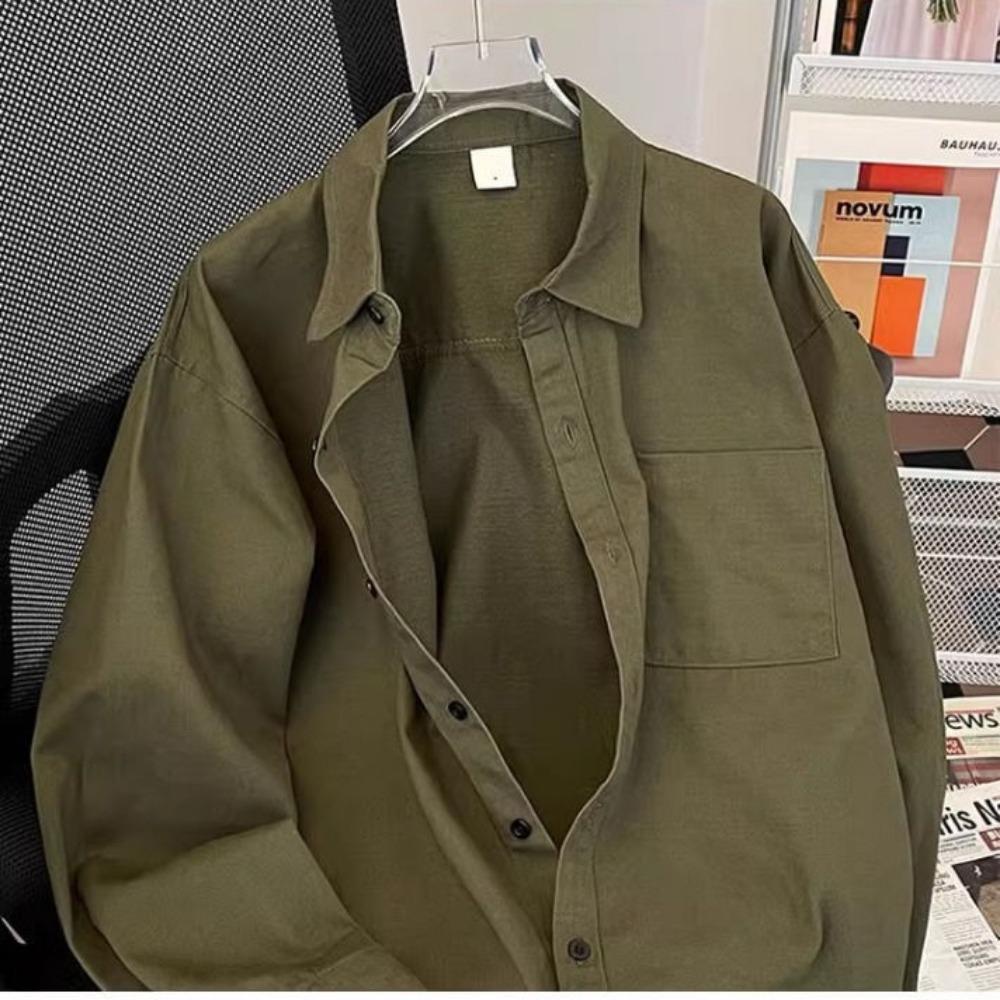 Military Green Work Clothes Long Sleeve Men's High-end Lapel Top Wearing Shirt Jacket