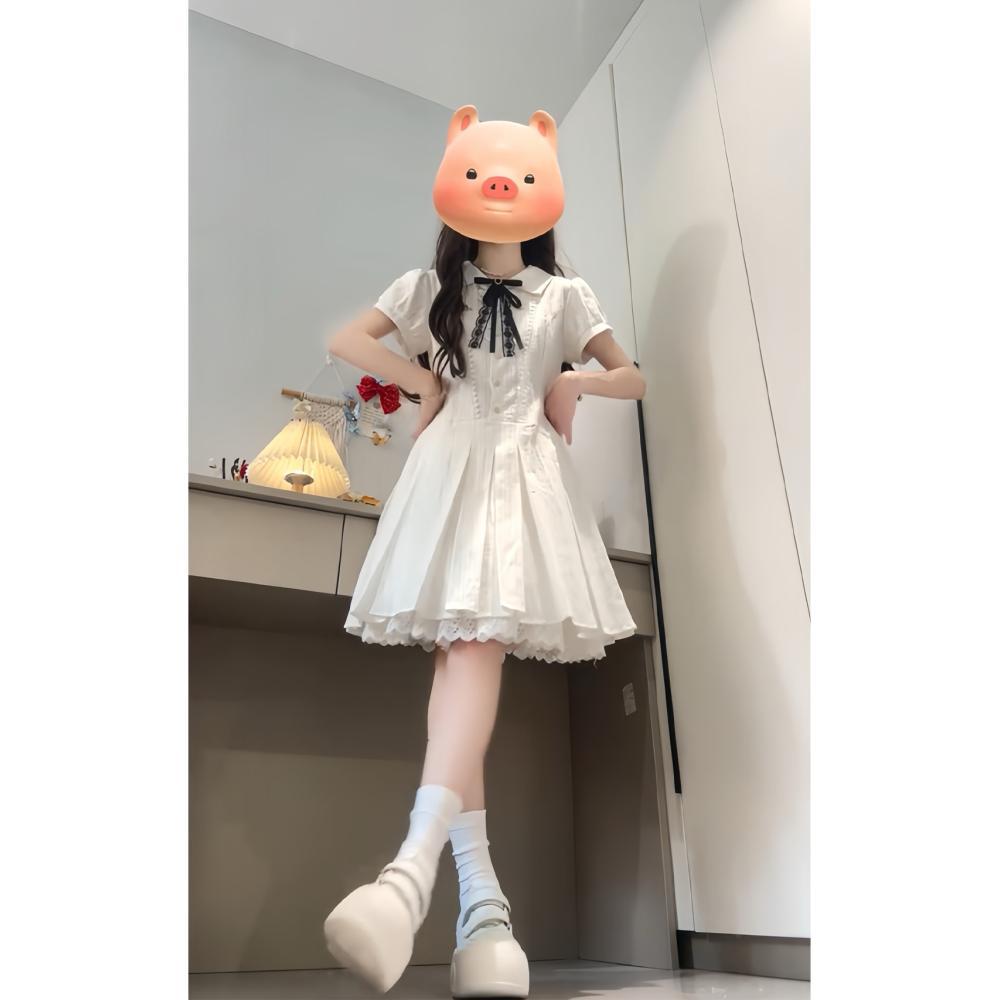 French College Style White Moonlight Dress Women's Summer Beauty First Love On the Run Princess Dress Waist Pleated Short Skirt