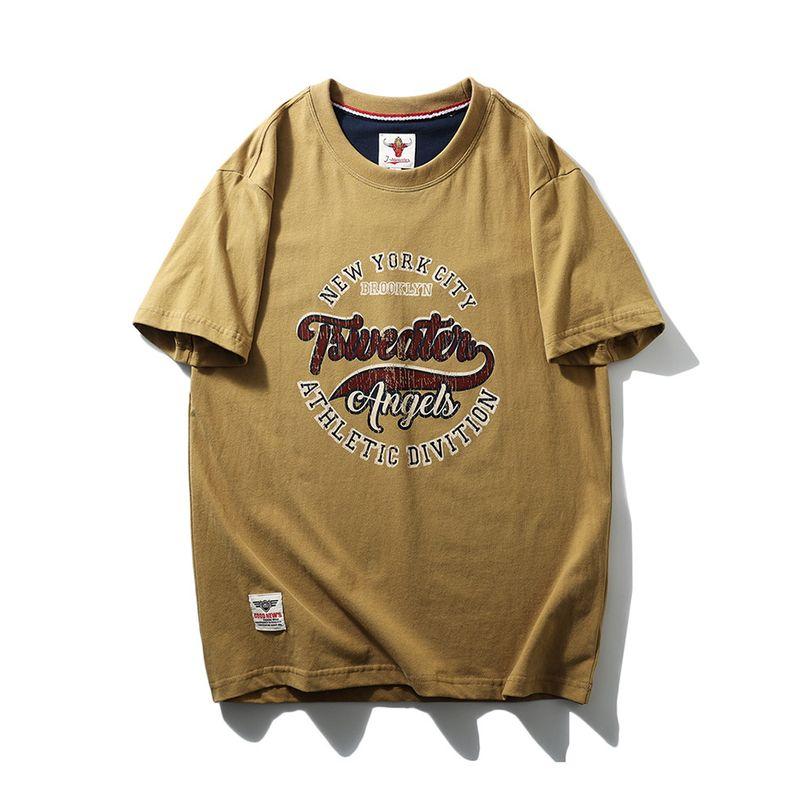 Retro Pure Cotton Brushed Cotton Trendy Brand Letter Print Short-Sleeve T-Shirt for Men, Summer Base Shirt, Foreign Trade Men's Clothing T-Shirt
