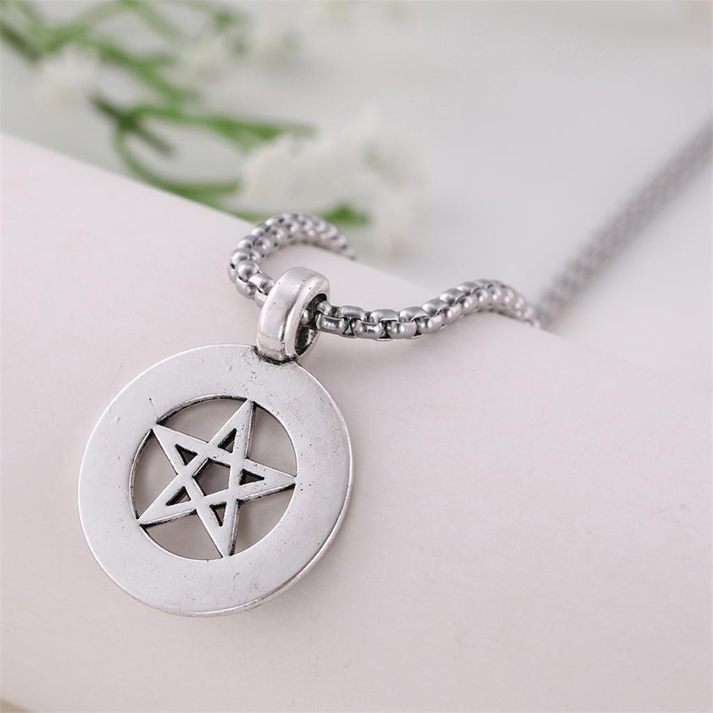 Vintage Pentagram Pendant Necklace for Men Stainless Steel Jewish Star Religious Jewelry Gift