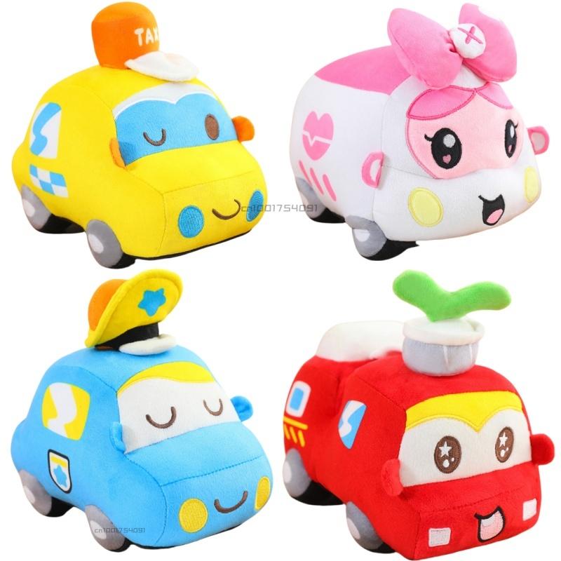 Cute Cartoon Car Plush Toy Kawaii Pink Bow Ambulance BluePolices Car Red Fire Engine Taxi Gift for Boy Birthday Present