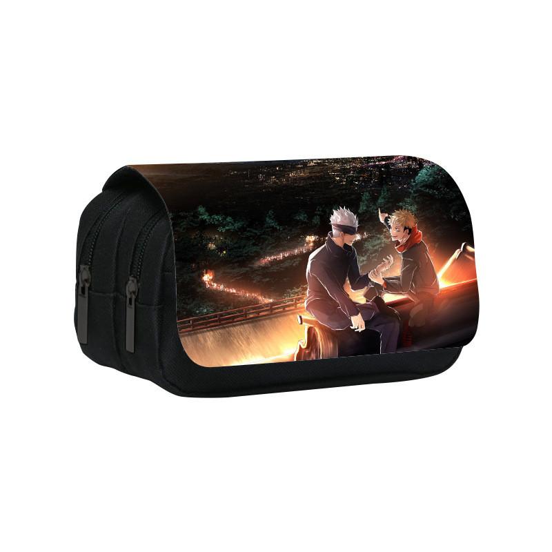 Jujutsu Kaisen Pattern Double Layer Flip Cover Stationery Storage Pencil Bag For Middle School Students