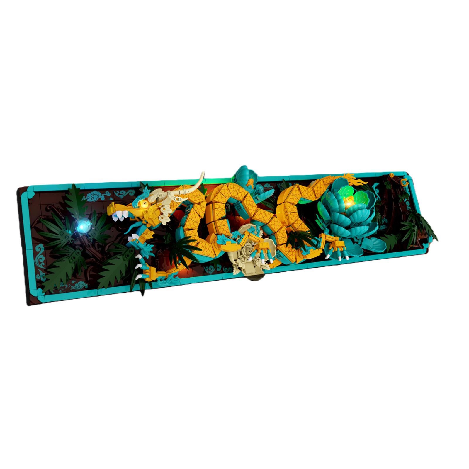 

1532Pcs Dragon Pattern Wall Stick With Light, Creative Household Decor, Moc Construction Blocks Set, Assembled Toy, Adult Birthday Present