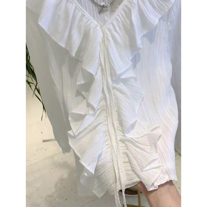 Buyer Store Gentle Ruffles Long Sleeves V-neck Shirt Female Early Autumn New Design Sense Niche Style Puff Sleeve Top