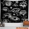 2D Flat Black White Abstract Tapestry Eyes and Stars Pattern Wall Hanging for Bedroom Living Room Decor