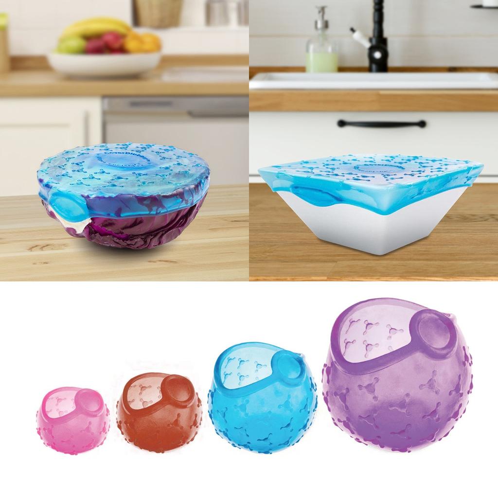 4 stuks siliconen deksels voor fruit of kommen kopjes voedselafdekking set voedsel stretch dekselfolie