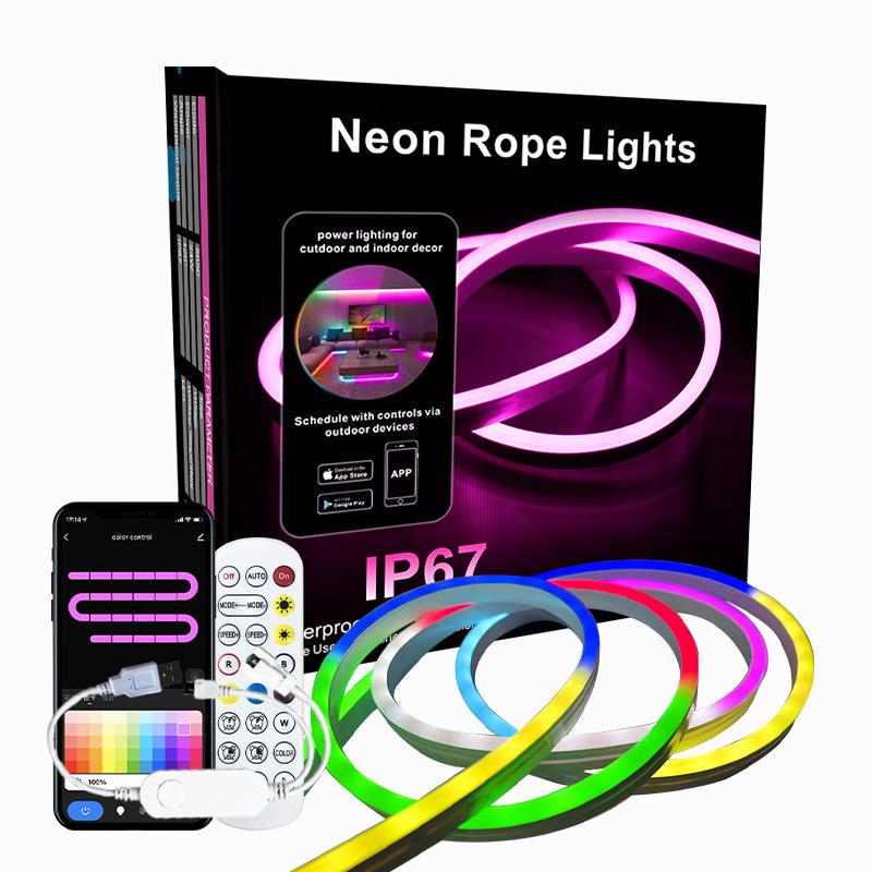 WiFi Bluetooth Color-Changing Neon Music Light Strip, USB Flexible Silicone, DIY Shape, Smart Running Light