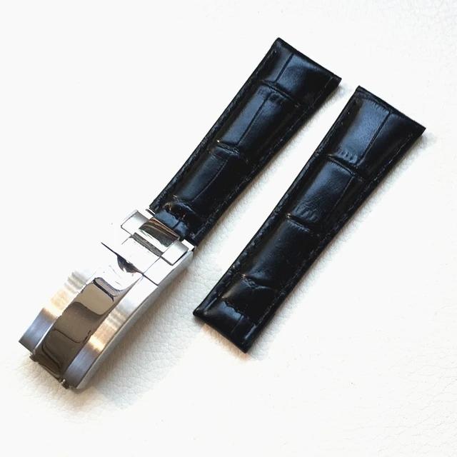 Genuine Leather Accessory for Rolex Daytona Datejust Black Green Submariner Long Wearing Comfort Folding Buckle Watchband 20mm