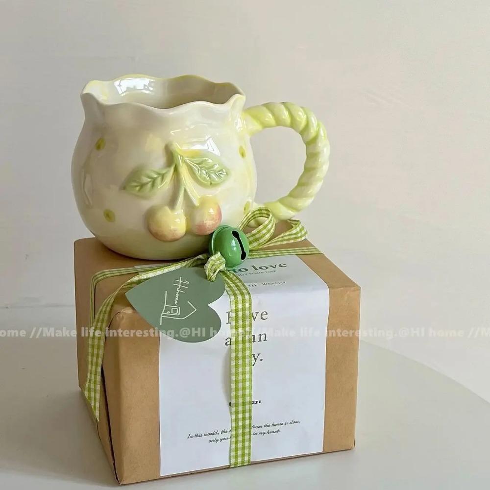 Cute Pink Relief Bow Ceramics Mug Cups Coffee Milk Drinks Ceramics Handle Cup with Box Girls Gift