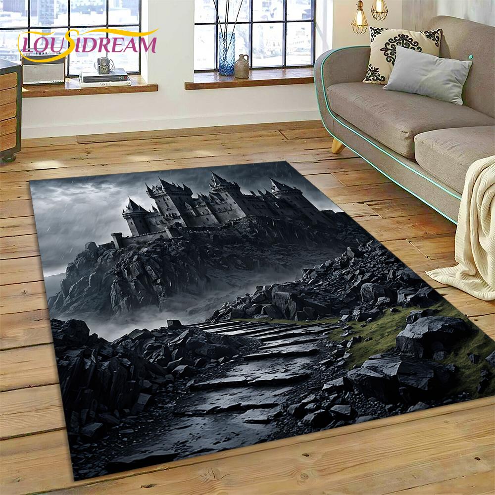 Dream Fairy Tale Castle Mysterious Gothic Cartoon Carpet Rug for Living Room Bedroom Home Sofa,Kid Area Rug Non-slip Floor Mat