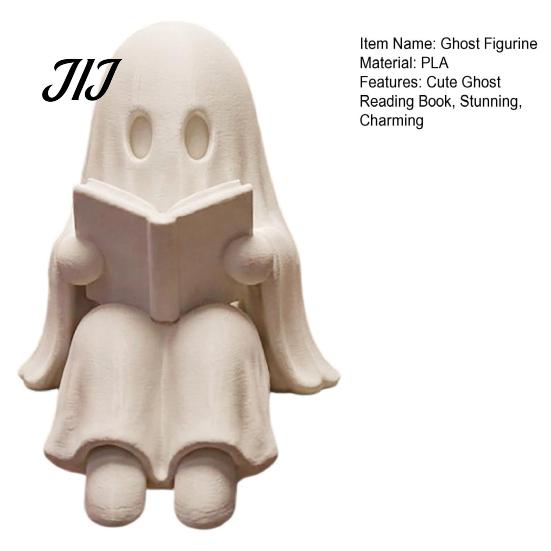 Cute Halloween Desk Decor Ghost Reading Book Decoration, 3D Printed Shelf Sitter Statue, Fun Photography Prop Spooky Sitting Figurine for Bookshelf,