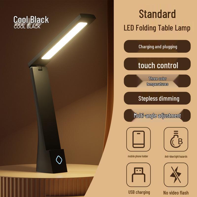 Foldable LED Desk Lamp, Plug-in & Rechargeable, Eye Protection for Kids' Reading & Writing