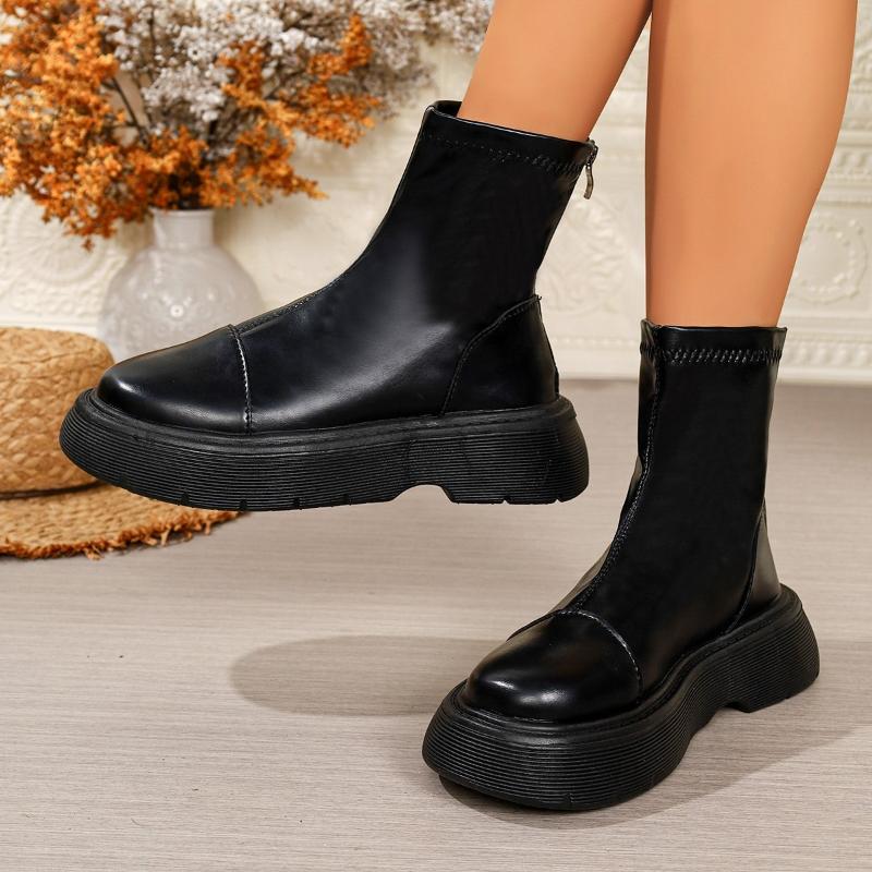 Women Suede Modern Ankle Boots Plush Mid Heels Shoes Winter Trend Office Chunky Shoes Fashion Walking Non Slip Botas Mujer