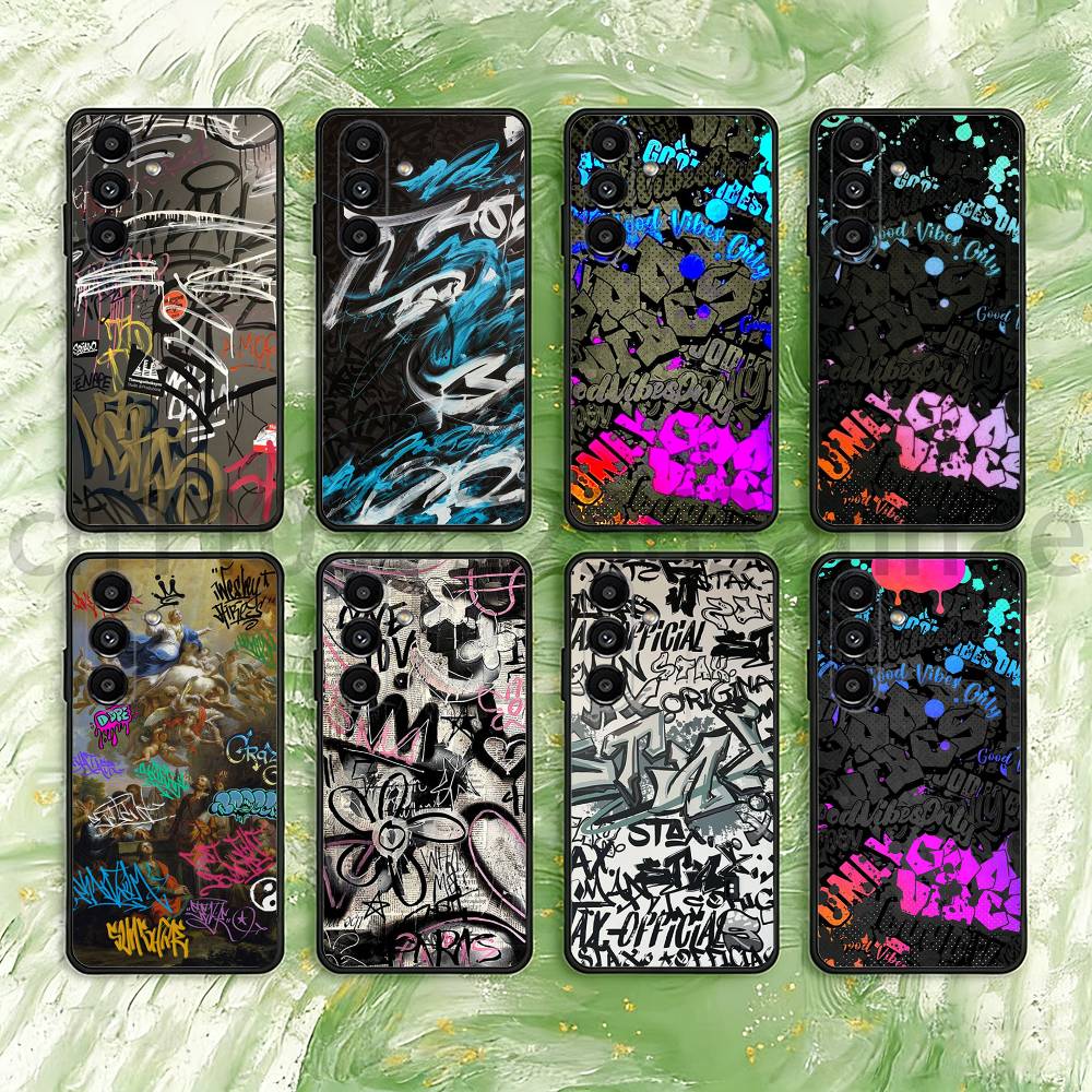 Graffiti Phone Case For Samsung S25,24,23,22,21,S20,Ultra,Plus,FE Black Soft Cover