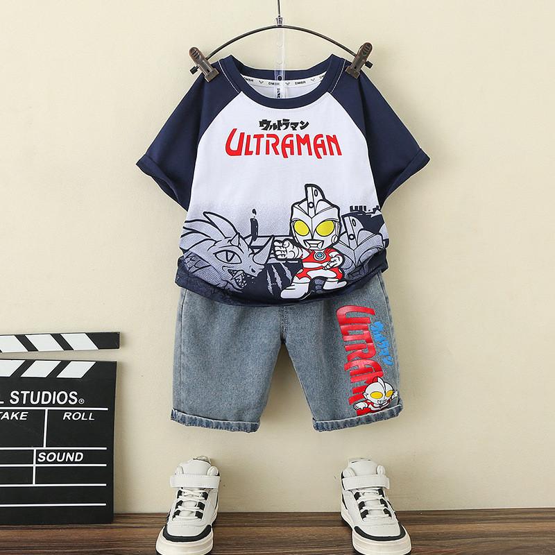 Stylish Summer Outfit For Boys Featuring Ultraman Design Soft Cotton Two-piece Set