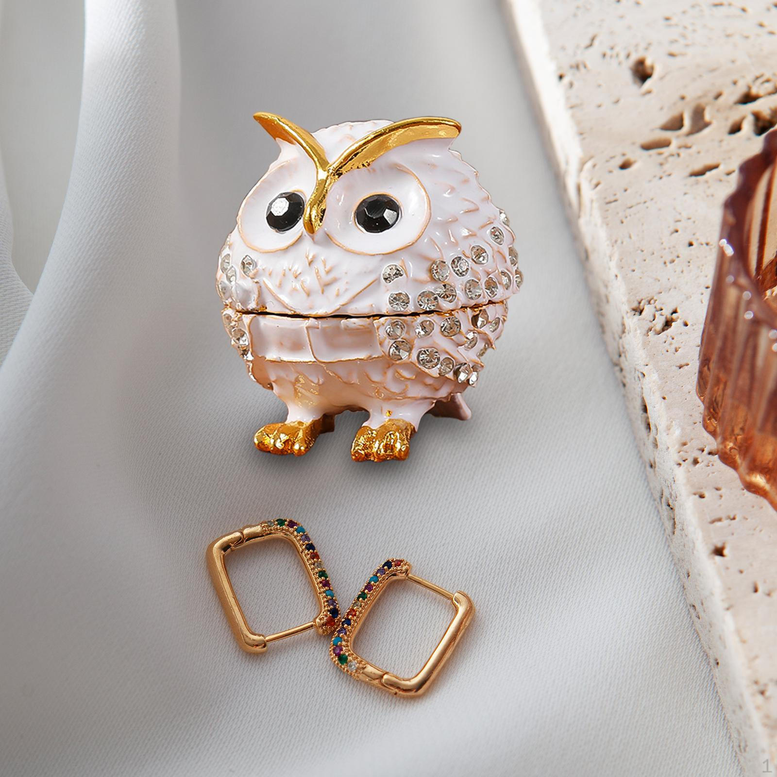 

Jewelry Box Owl Trinket Desktop Creative Necklace Holder Figurine Organizer for Ear White