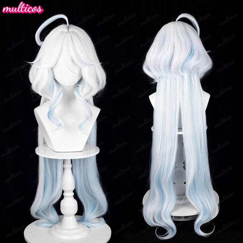 High Quality Focalors Wig Fontaine Furina Cosplay Wig Game Genshin Blue White Heat Resistant Synthetic Hair Anime Wigs + Wig Cap