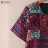 ZANZEA Women Ethnic Print Patchwork Summer Short Sleeve Cotton Tee Shirt Tops