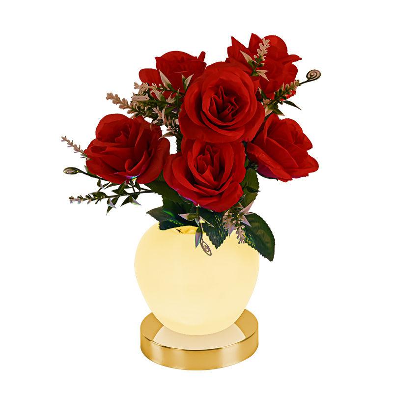 Rechargeable Night Light Shaped Champagne Rose, Creative Rose Decoration, Romantic Bedroom Gift tricolor light