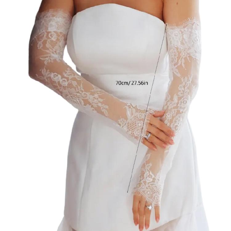 Lange durchsichtige Hochzeitsarmstulpen für Braut und Abendparty Durchsichtige fingerlose Spitzenblumenhandschuhe für besondere Anlässe
