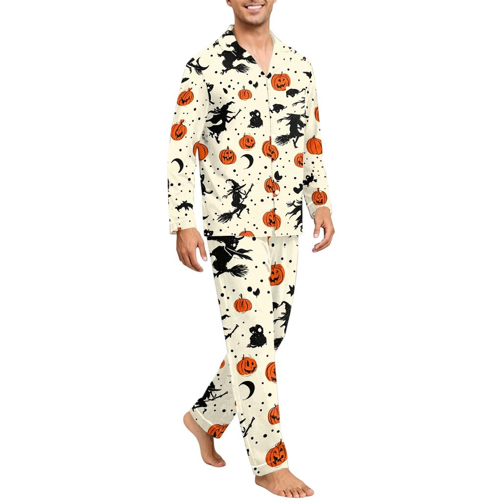 Herren Langarm Button-Down Pyjama-Set Weiche Nachtwäsche für Komfort zu Hause