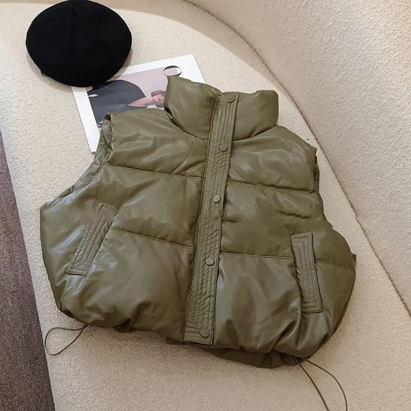 

Женский жилет из ПУ кожи, не требующий стирки, со стоячим воротником, осенне-зимнего стиля, короткий, свободного кроя, с хлопковой спинкой. 2XL