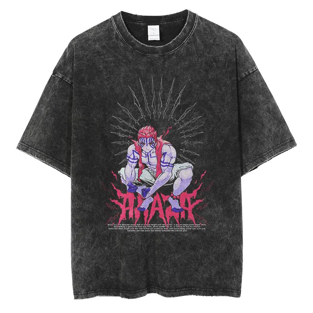 Anime Demon Slayer Rengoku Kyoujurou Print T Shirt Men Women Washed Cotton Tshirts Manga Tee Harajuku Male Casual Loose T-shirt