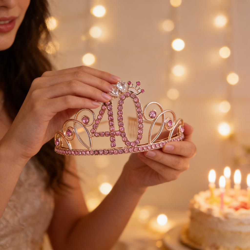 40 Number Crystal Princess Tiara Crown Exquisite Cake Decor Headdress Shiny Hair Band For Women Party Wedding Anniversary