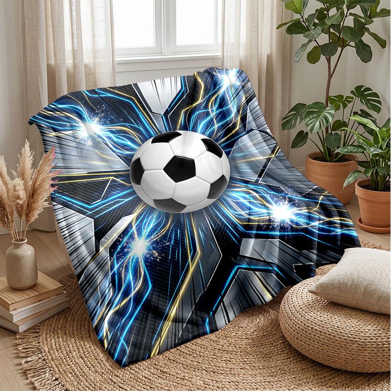 Energetic Soccer Ball Art Theme Blanket Lightweight Warm Flannel Blanket Decorative Throw Blanket for Home Decoration