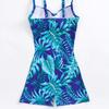 Skinny suspenders maple leaf print boxers conservative small fresh one-piece swimsuit women