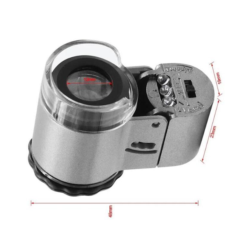 50X Tragbare Faltlupe mit Jalousie-Beleuchtung Handheld Mini Taschenmikroskop für Glas Schmuck Münzen Briefmarken Antiquitäten