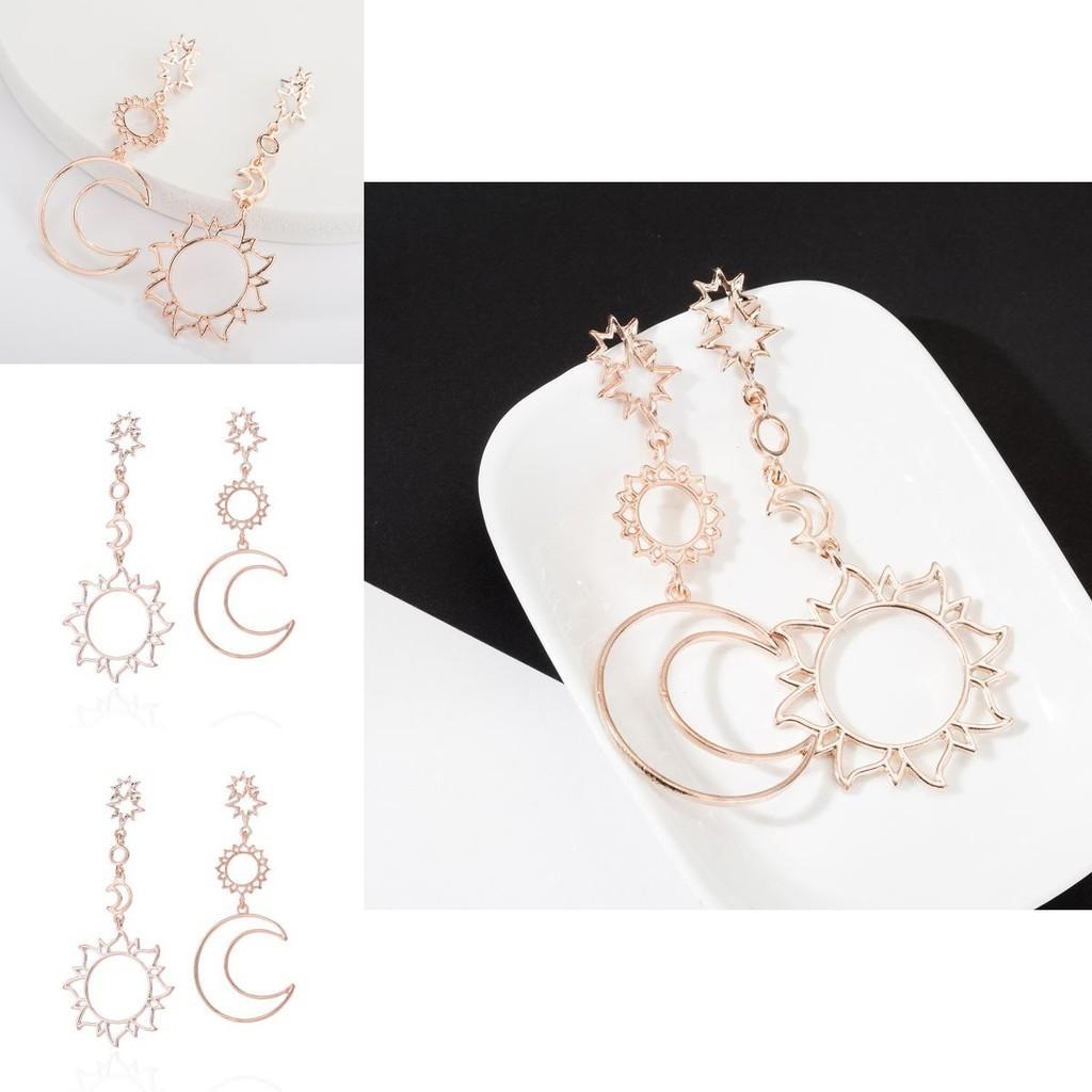 Elegant Rose Gold Moon And Sun Earrings Fashion Alloy Minimalist Jewelry For Women