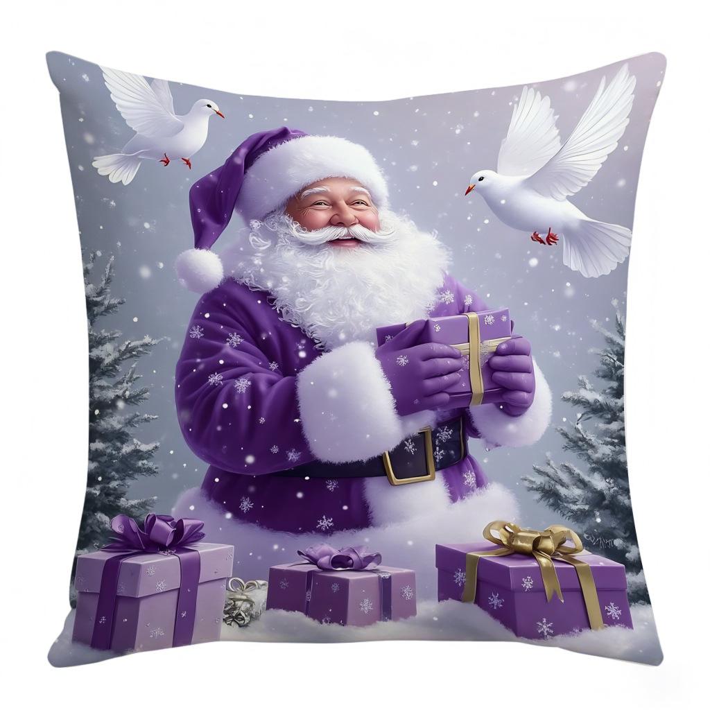 New Christmas Square Purple Decorative Pillowcase Santa Claus Snowman Single-sided Printed Pillowcase