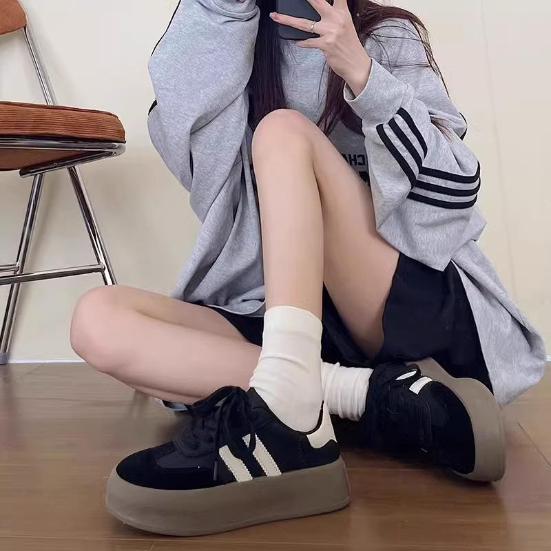 

High-value popular German training shoes for women 2025 new spring and summer platform white shoes retro casual sports board shoes for women 35 чёрный