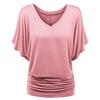 Plus Size Women Fashion Solid T Shirt Loose V Neck Batwing Sleeve Fold Hem