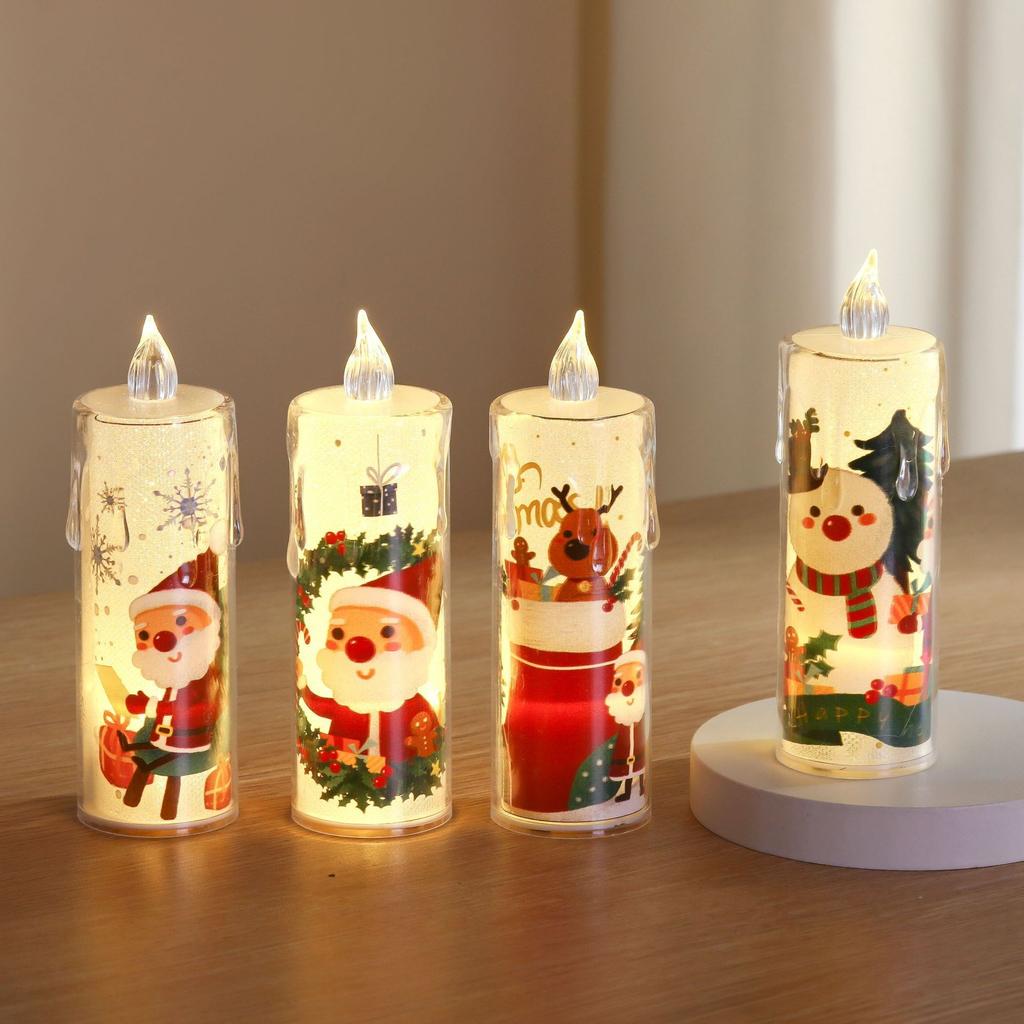 4pcs LED Crystal Transparent Candle Electronic Candle Light Christmas Atmosphere Light Children's Gift Bedroom Nightlight