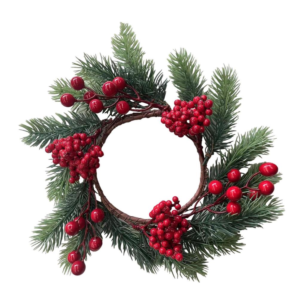 Christmas Candle Ring Decoration Holiday Handcrafted Farmhouse Decor Realistic with Red Berry Garland for Wall Birthday Decor